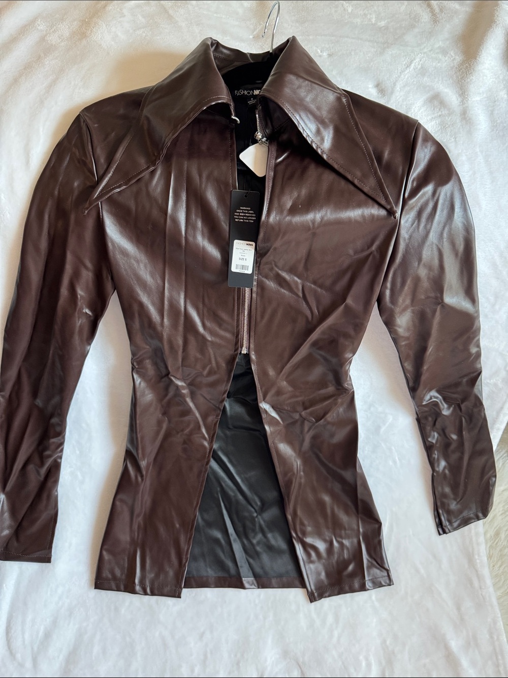 Fashion nova Brand Brown Faux Leather Zip-Front Jacket